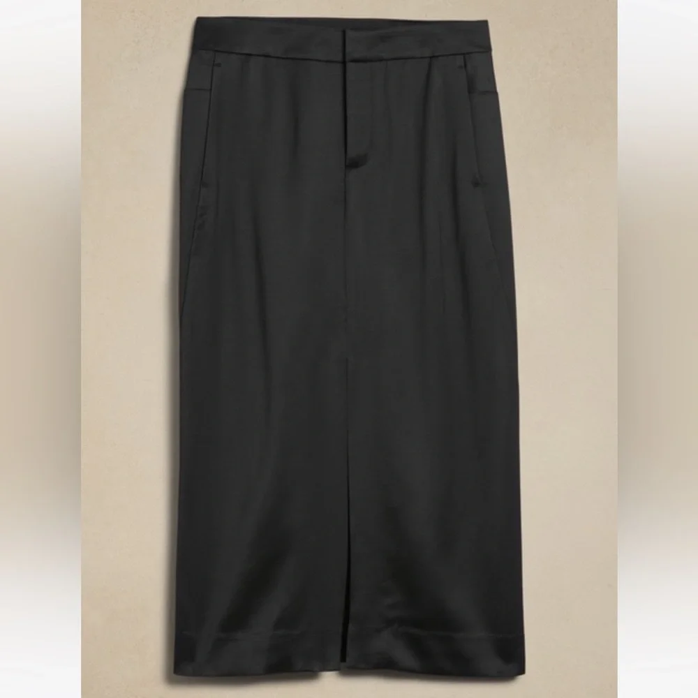 New! BANANA REPUBLIC Italian-made Satin Midi Skirt, Black, Size 14 - Picture 3 of 4